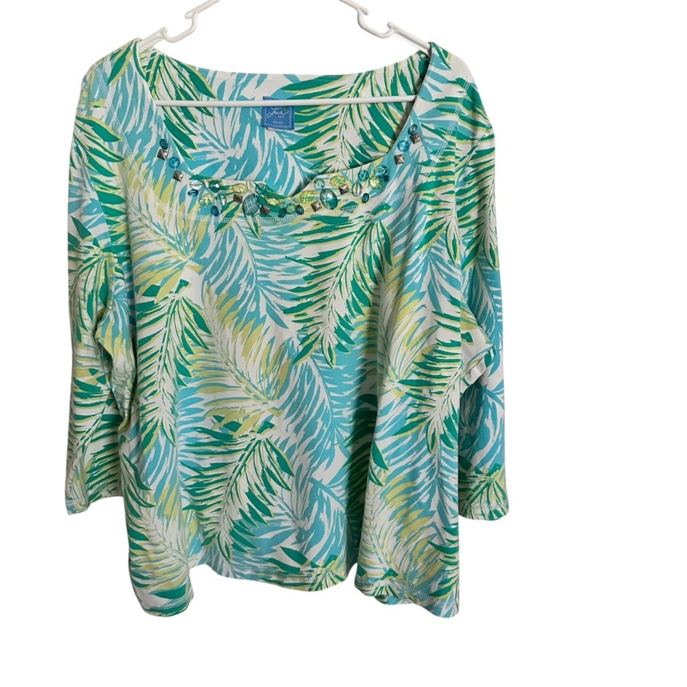 Lara Lane Vibrant Leaf Print Blouse with Embellishments